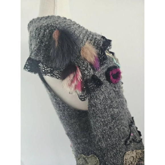 mechant Art To Wear Artsy Knit Crochet Feather Patchwork Lace Sweater Vest M - Picture 8 of 12